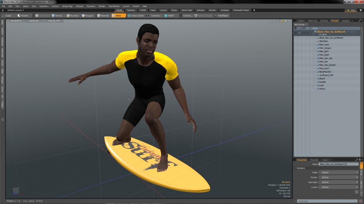 Black Man On Surfboard 3D