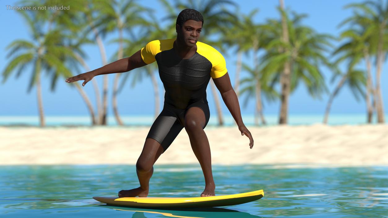 Black Man On Surfboard 3D