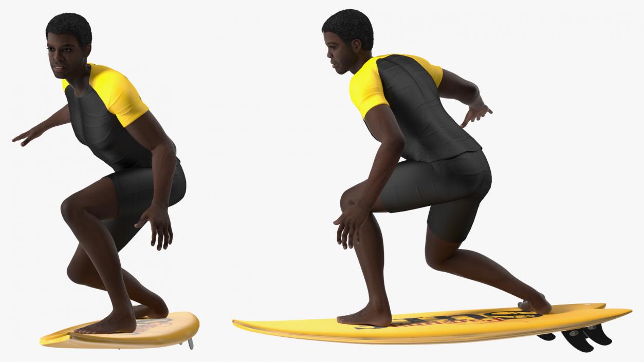 Black Man On Surfboard 3D