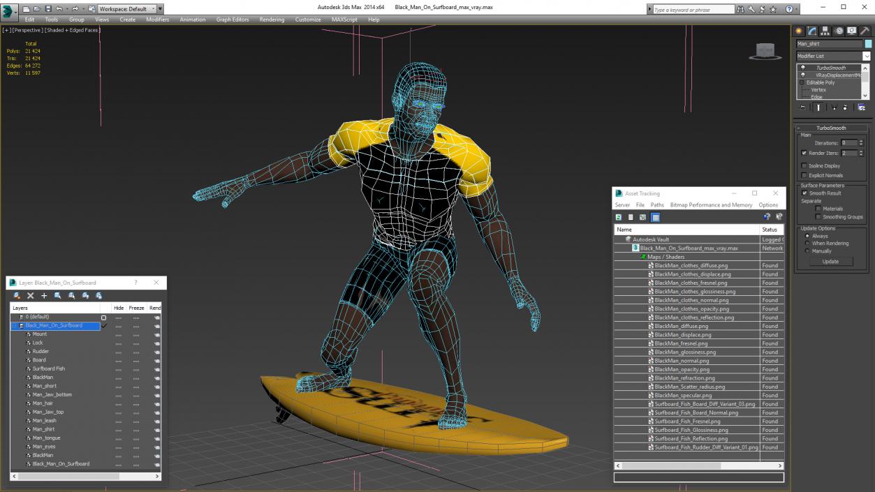 Black Man On Surfboard 3D