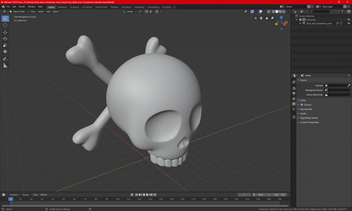 3D Emoji Skull and Crossbones 2 model