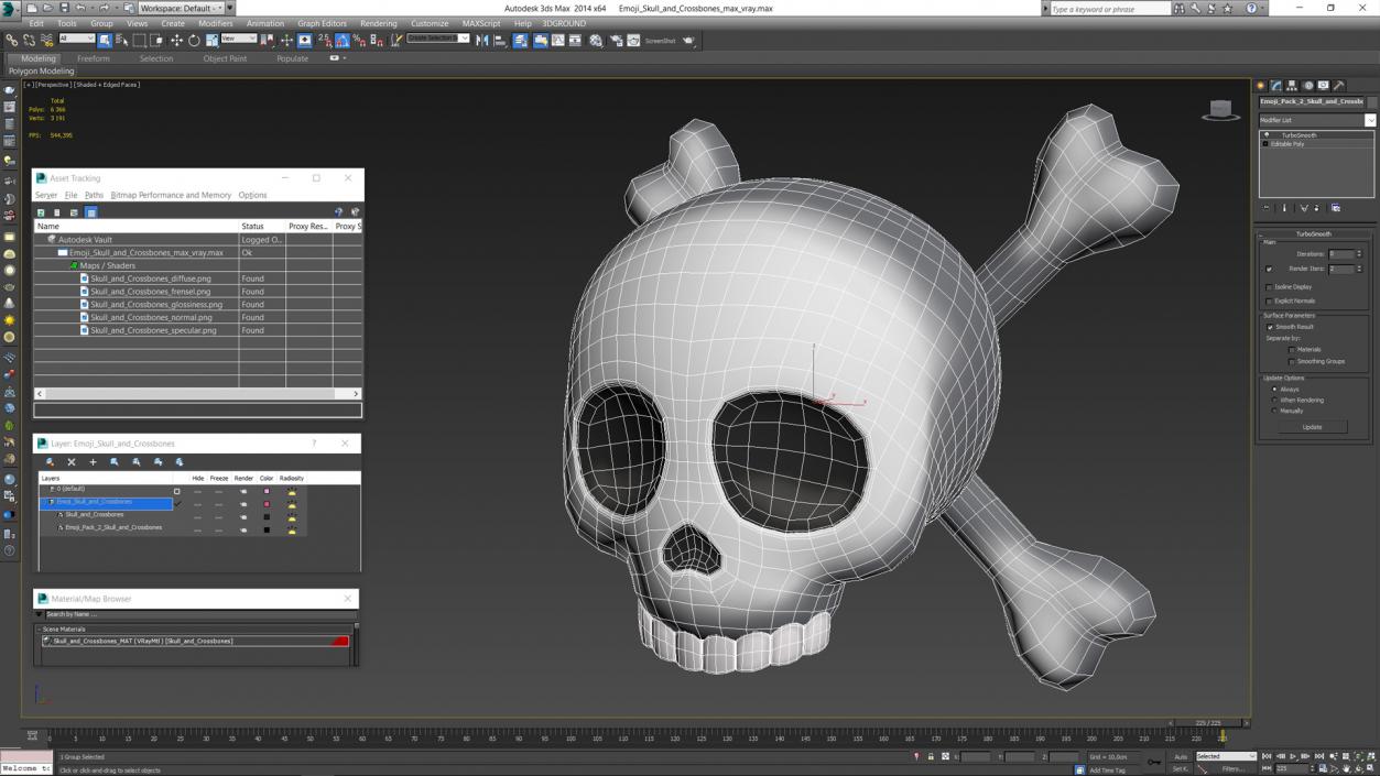 3D Emoji Skull and Crossbones 2 model