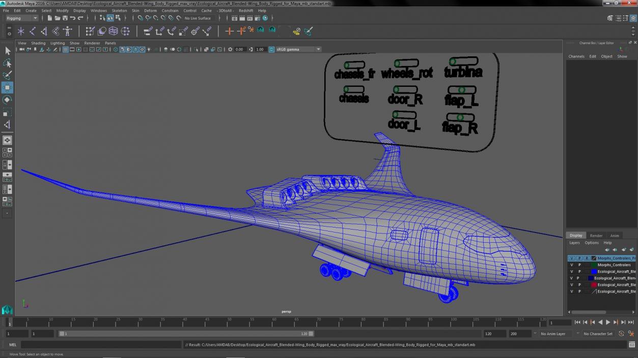 3D Ecological Aircraft Blended-Wing Body Rigged for Maya model