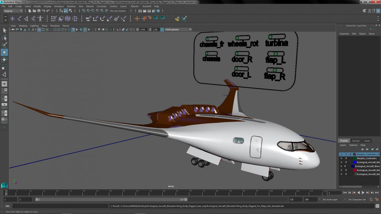 3D Ecological Aircraft Blended-Wing Body Rigged for Maya model