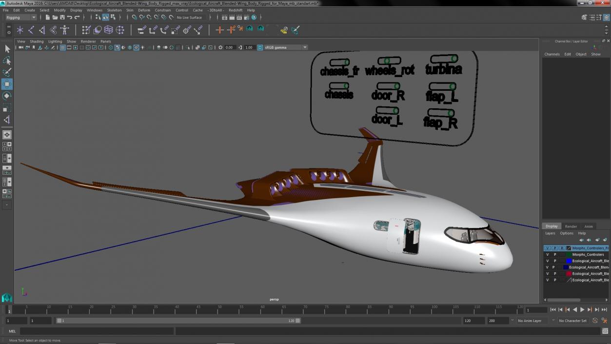 3D Ecological Aircraft Blended-Wing Body Rigged for Maya model