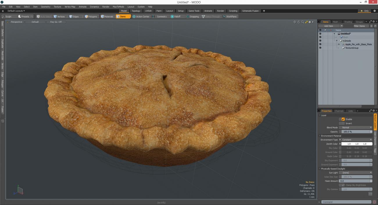 3D Apple Pie with Glass Plate