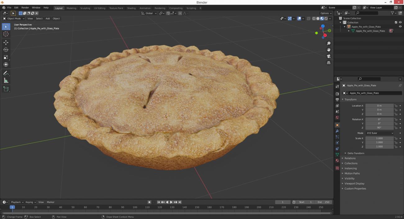 3D Apple Pie with Glass Plate