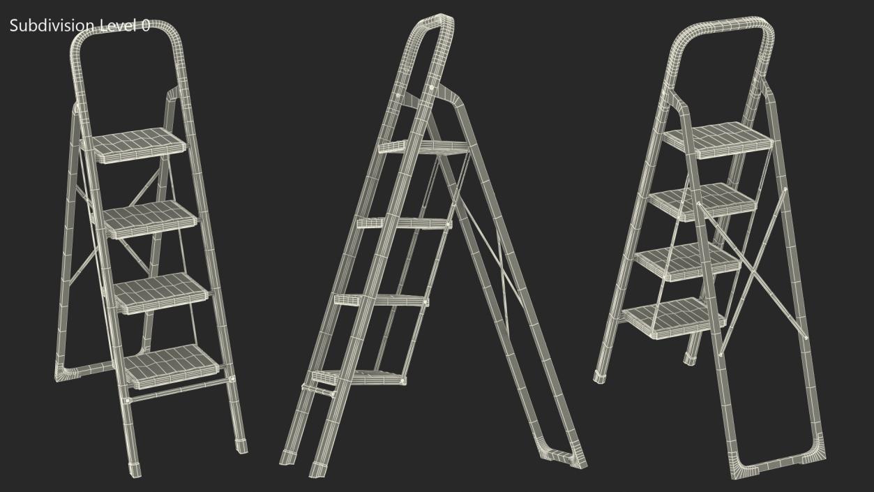 3D 4 Step Folding Aluminium Household Ladder Rigged model