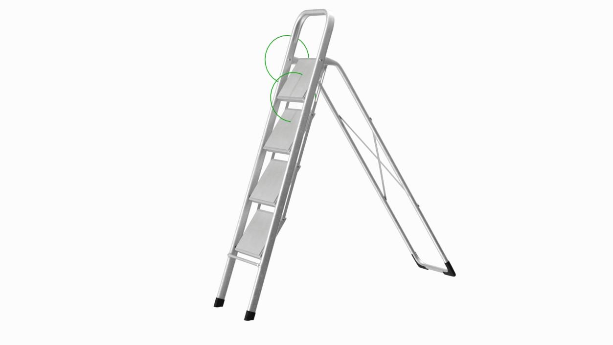 3D 4 Step Folding Aluminium Household Ladder Rigged model