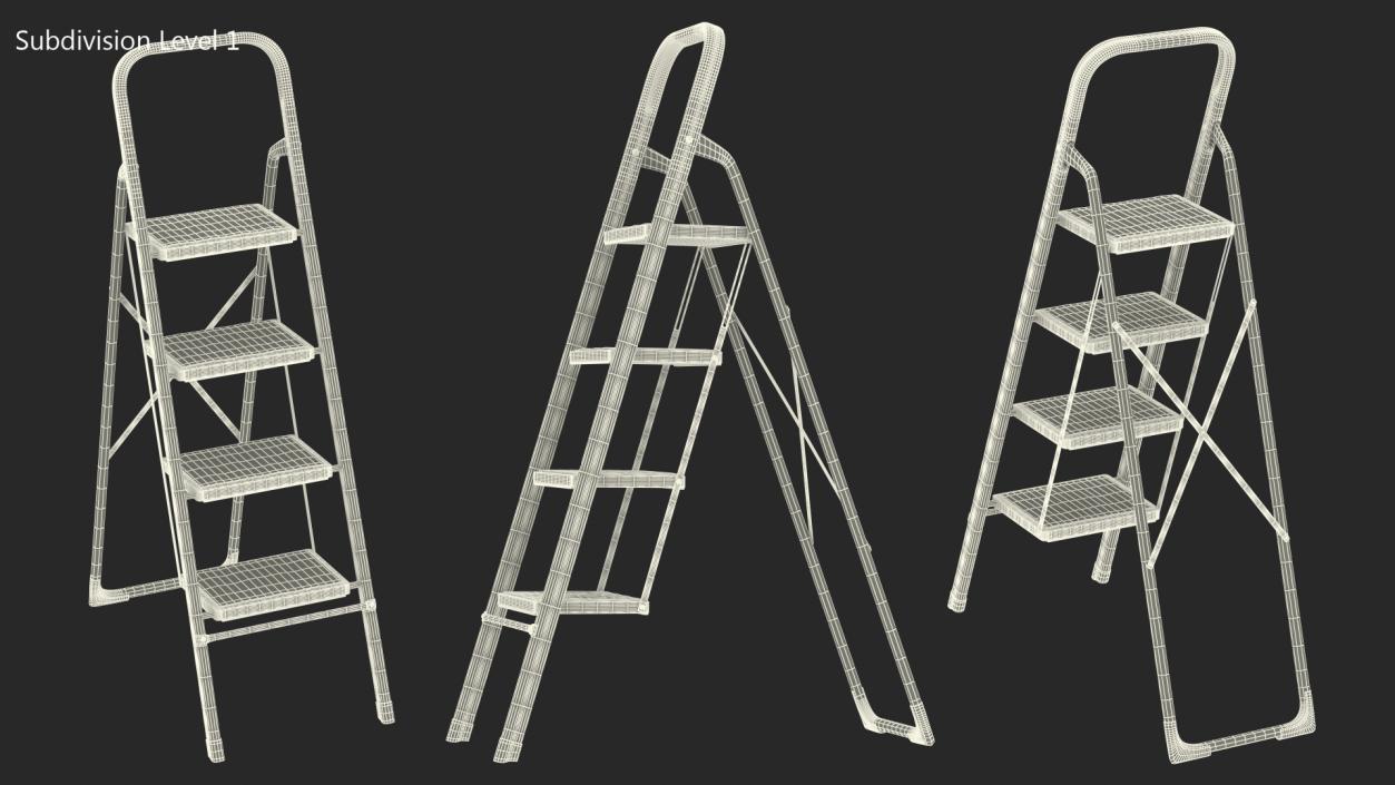 3D 4 Step Folding Aluminium Household Ladder Rigged model