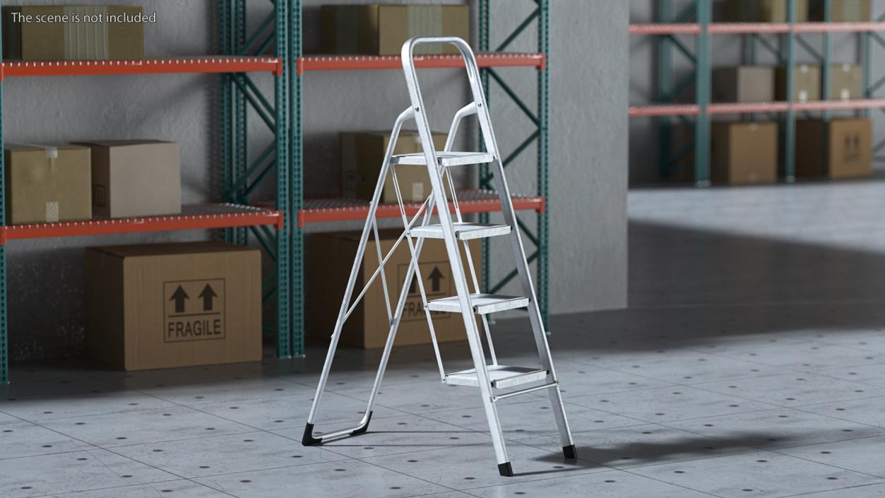 3D 4 Step Folding Aluminium Household Ladder Rigged model