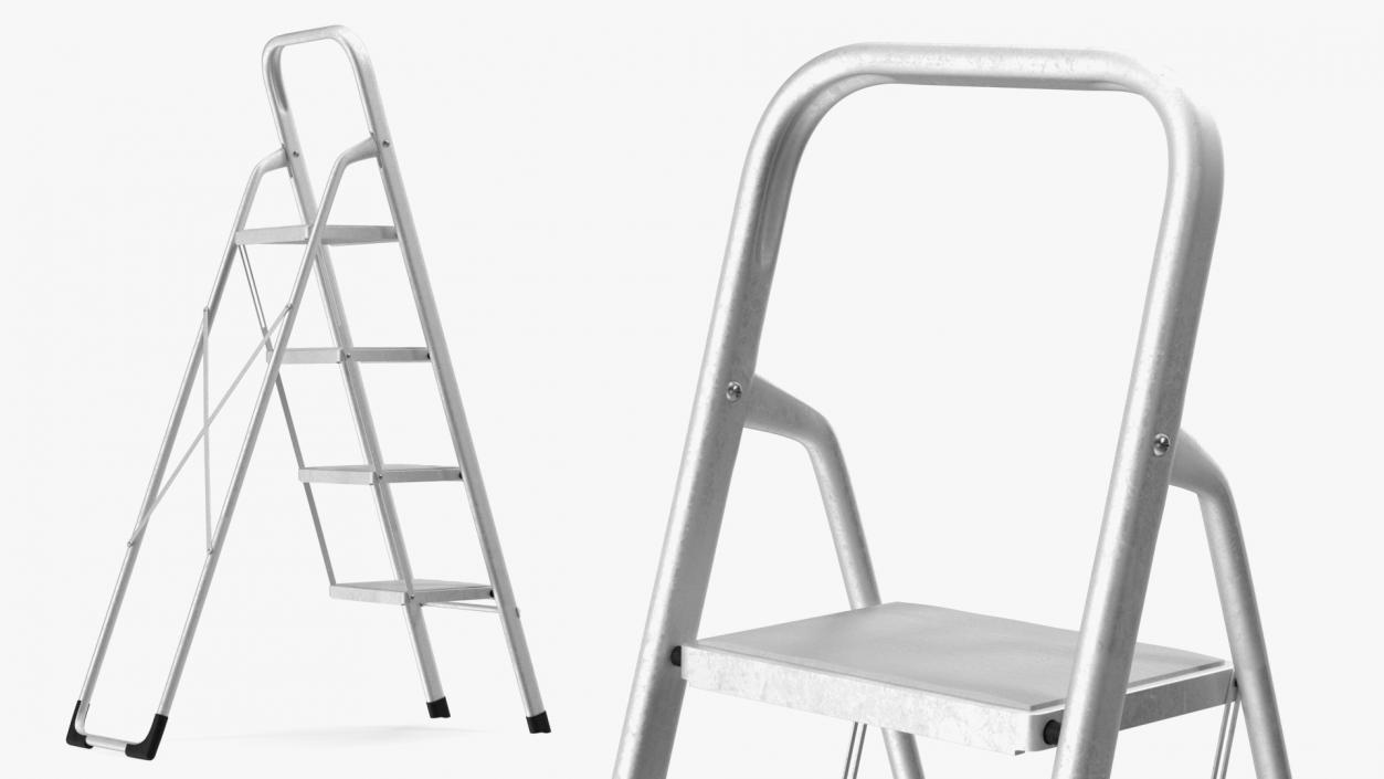 3D 4 Step Folding Aluminium Household Ladder Rigged model