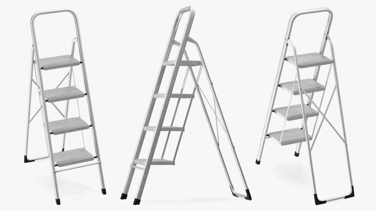 3D 4 Step Folding Aluminium Household Ladder Rigged model