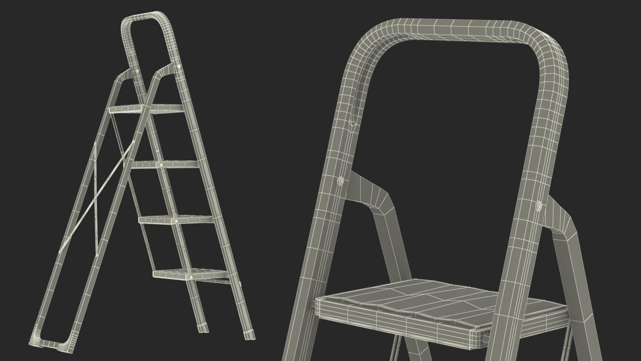 3D 4 Step Folding Aluminium Household Ladder Rigged model