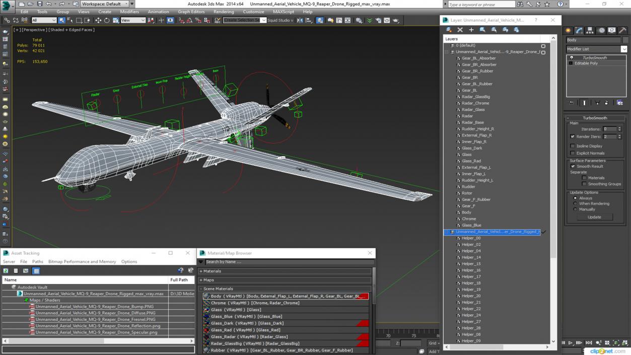 3D Unmanned Aerial Vehicle MQ-9 Reaper Drone Rigged model