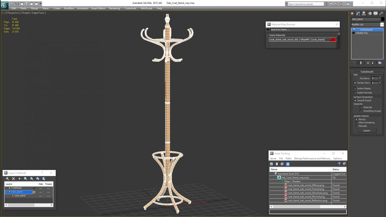 Oak Coat Stand 3D model