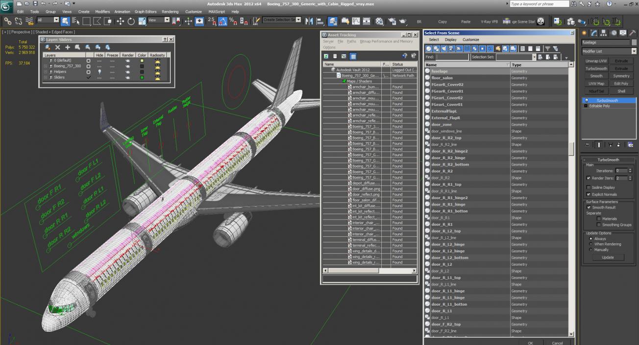 3D model Boeing 757-300 Generic with Cabin Rigged