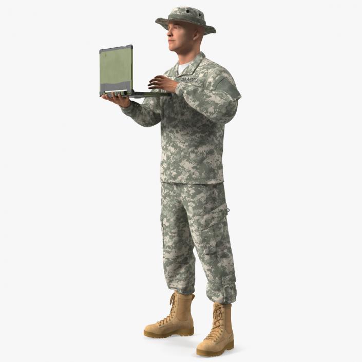 3D Soldier Holding Rugged Laptop Mildef RS13