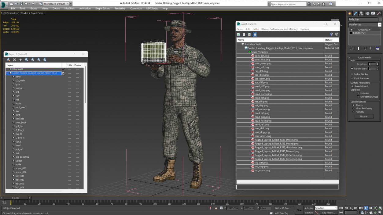 3D Soldier Holding Rugged Laptop Mildef RS13