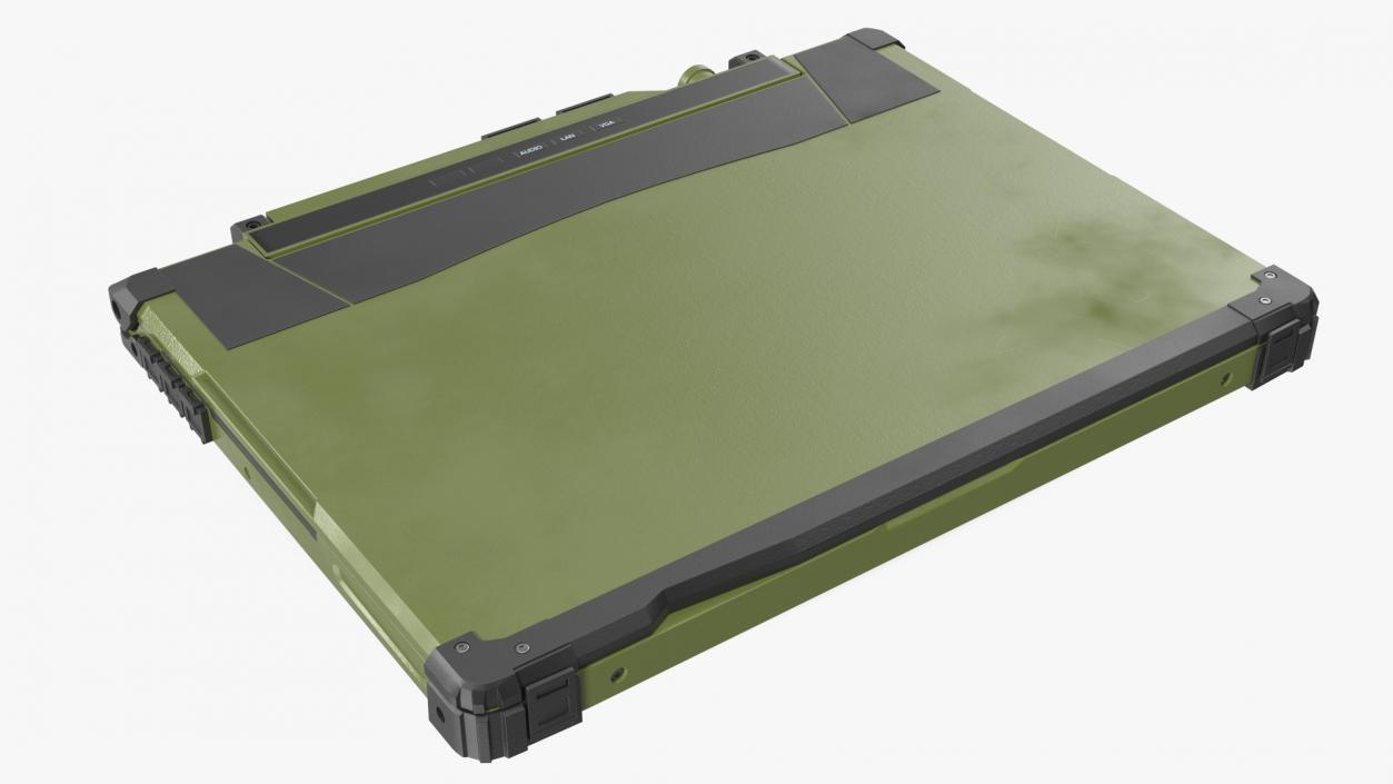 3D Soldier Holding Rugged Laptop Mildef RS13