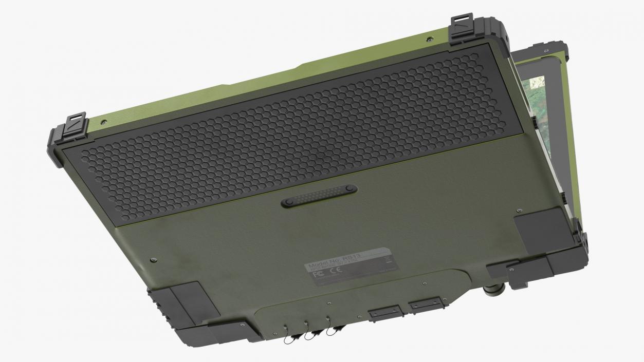 3D Soldier Holding Rugged Laptop Mildef RS13