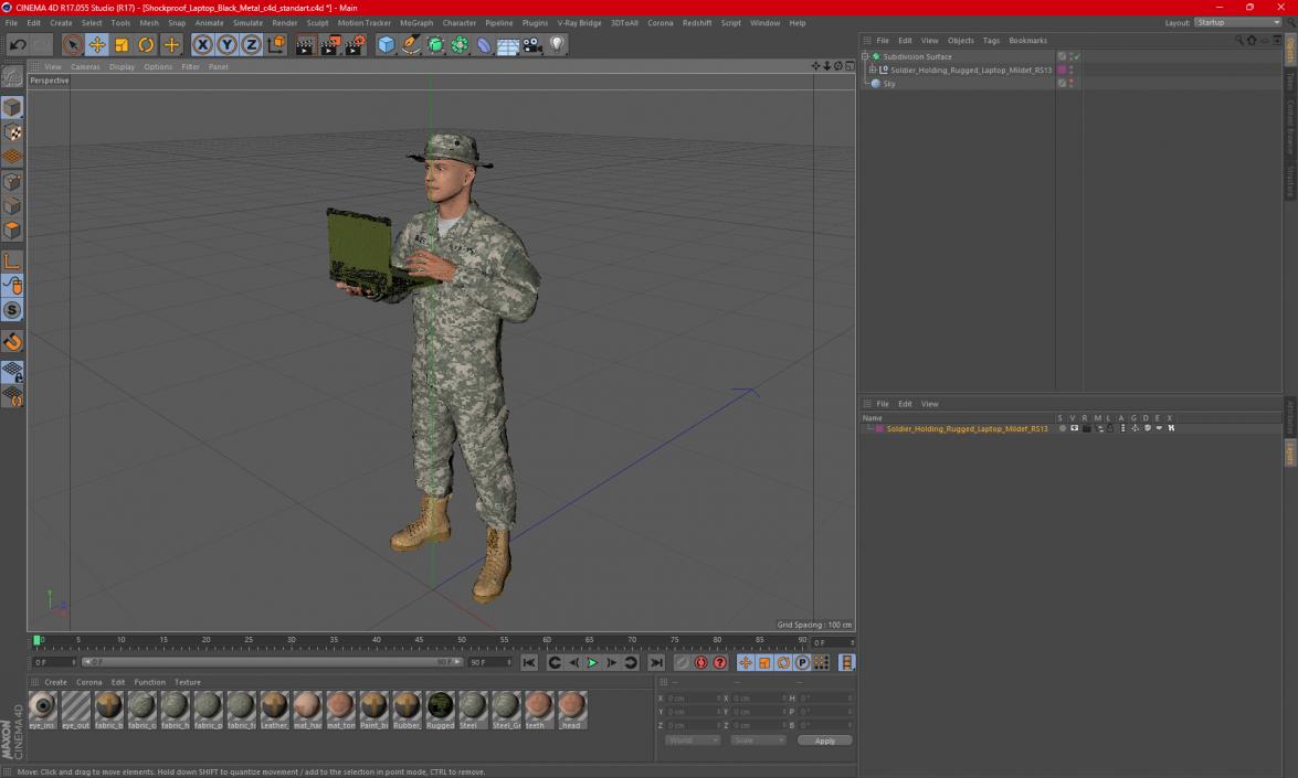 3D Soldier Holding Rugged Laptop Mildef RS13