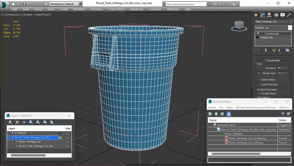 Round Trash Garbage Can Bin 3D