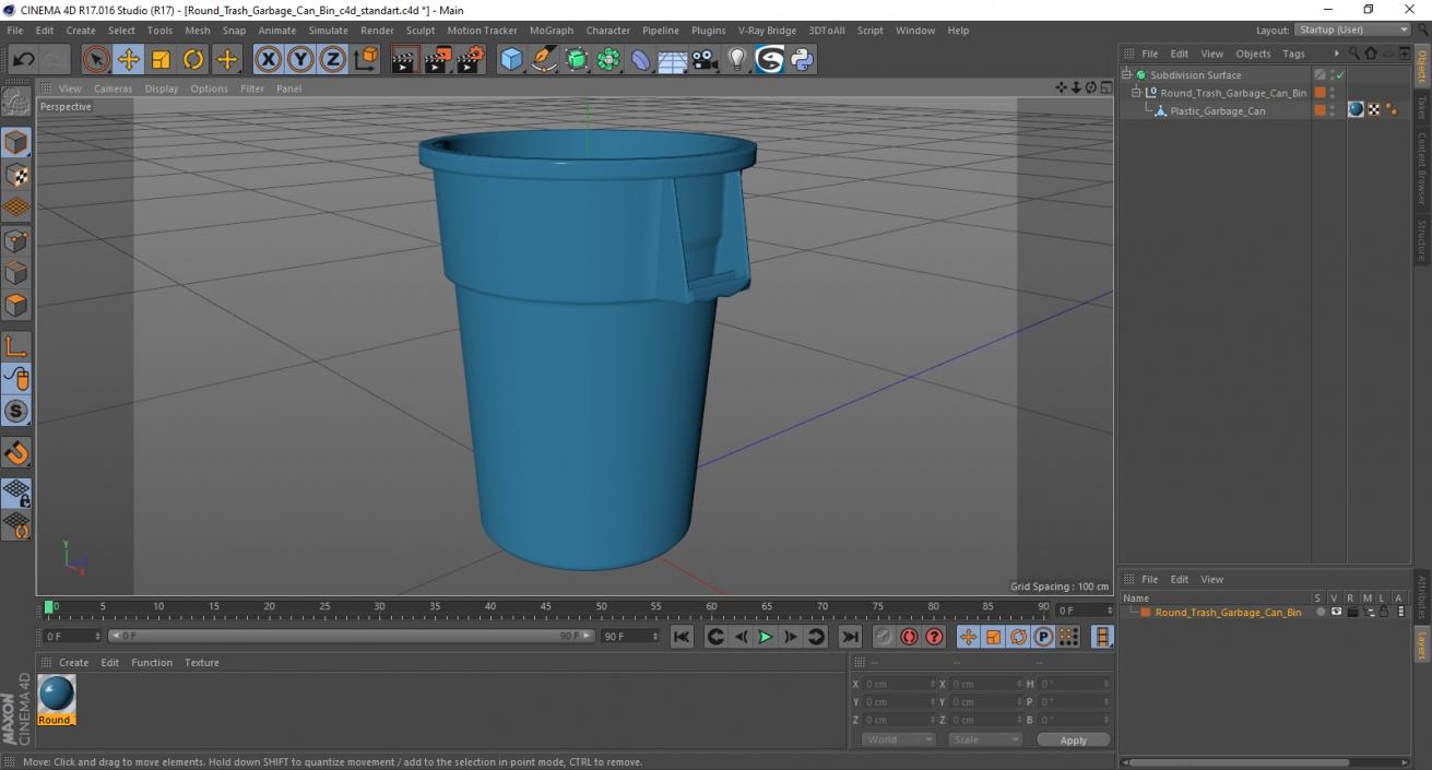 Round Trash Garbage Can Bin 3D