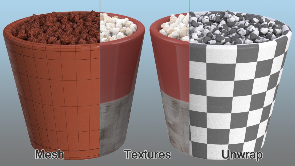 3D model Plant Pot Covered with Pebbles