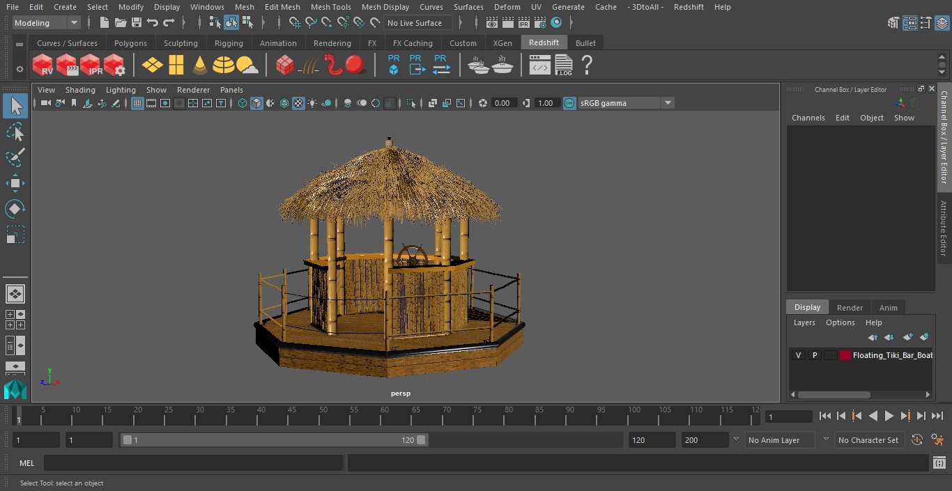 Floating Tiki Bar Boat 3D