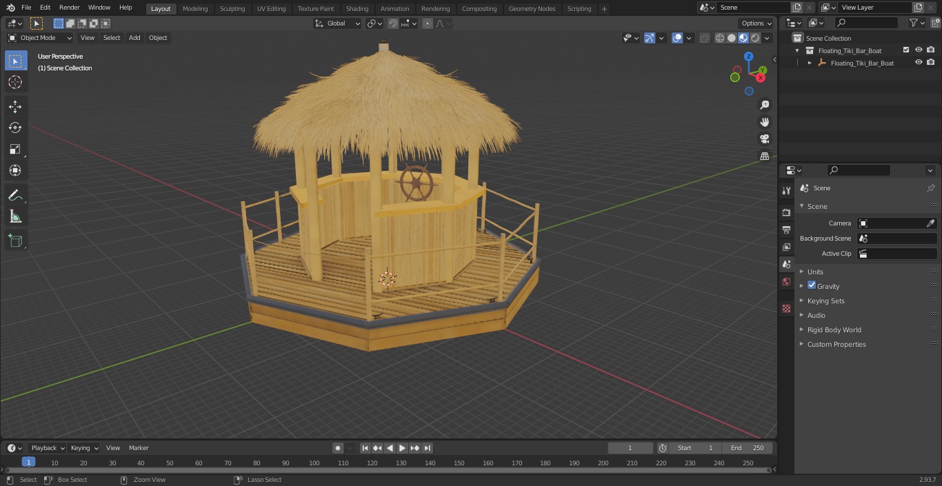 Floating Tiki Bar Boat 3D