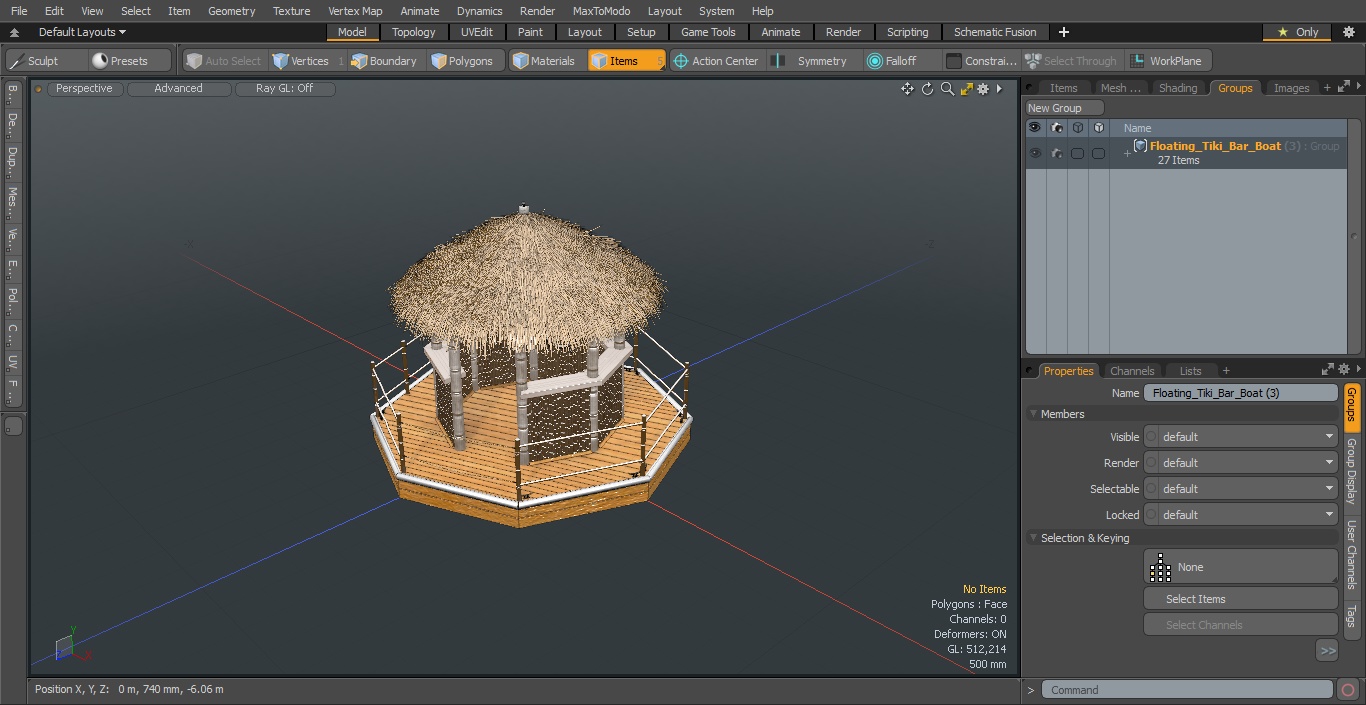 Floating Tiki Bar Boat 3D