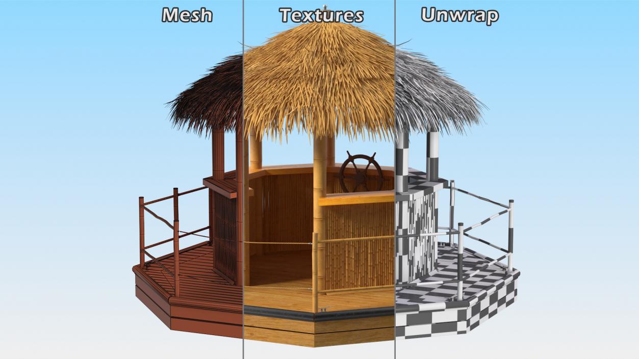 Floating Tiki Bar Boat 3D