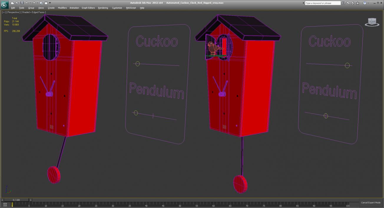 3D Automated Cuckoo Clock Red Rigged model