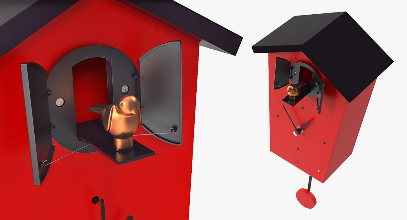 3D Automated Cuckoo Clock Red Rigged model