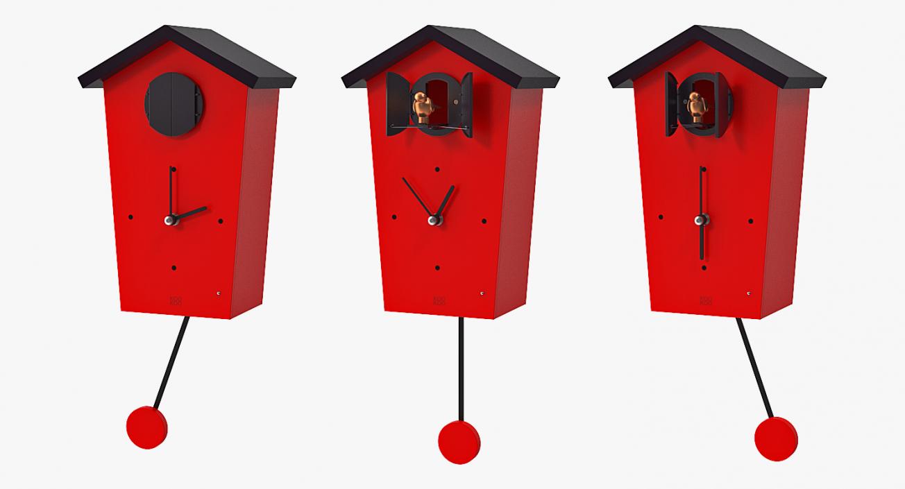 3D Automated Cuckoo Clock Red Rigged model