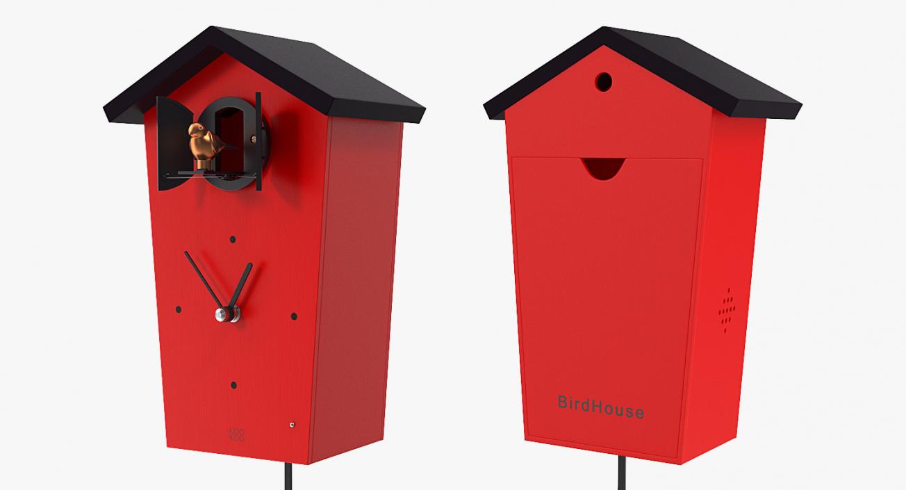 3D Automated Cuckoo Clock Red Rigged model