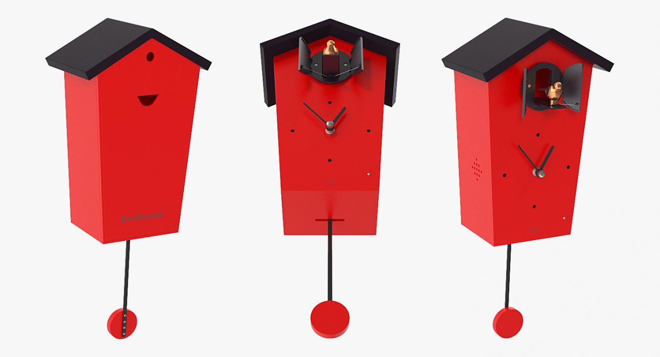 3D Automated Cuckoo Clock Red Rigged model