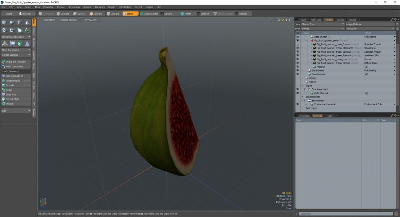 3D Green Fig Fruit Quarter model