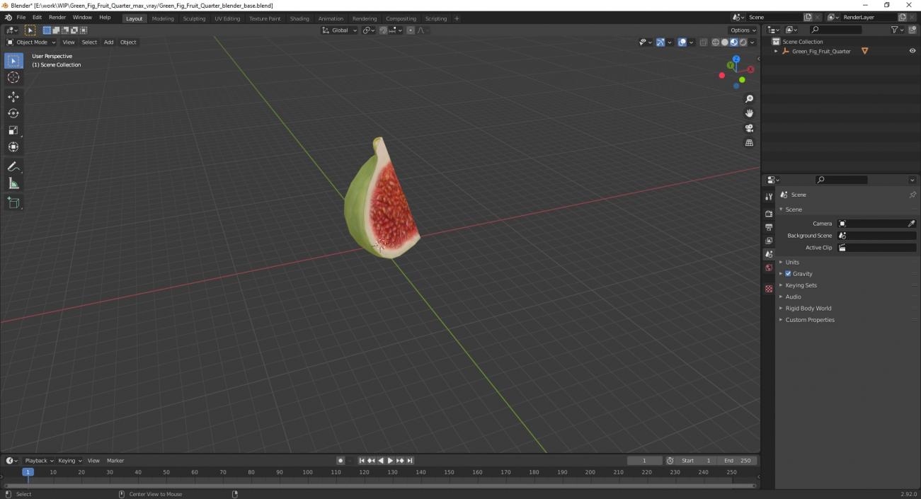 3D Green Fig Fruit Quarter model