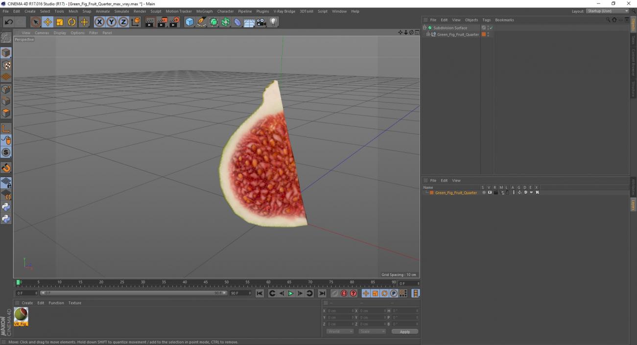 3D Green Fig Fruit Quarter model