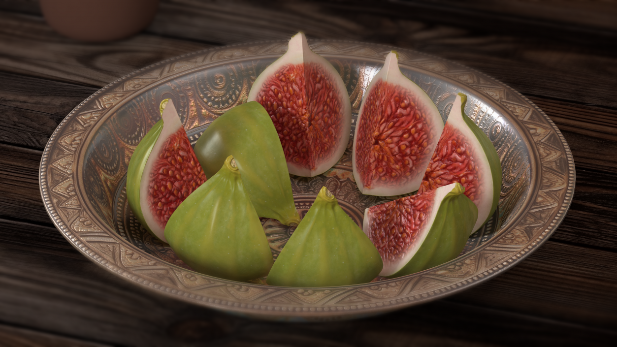 3D Green Fig Fruit Quarter model