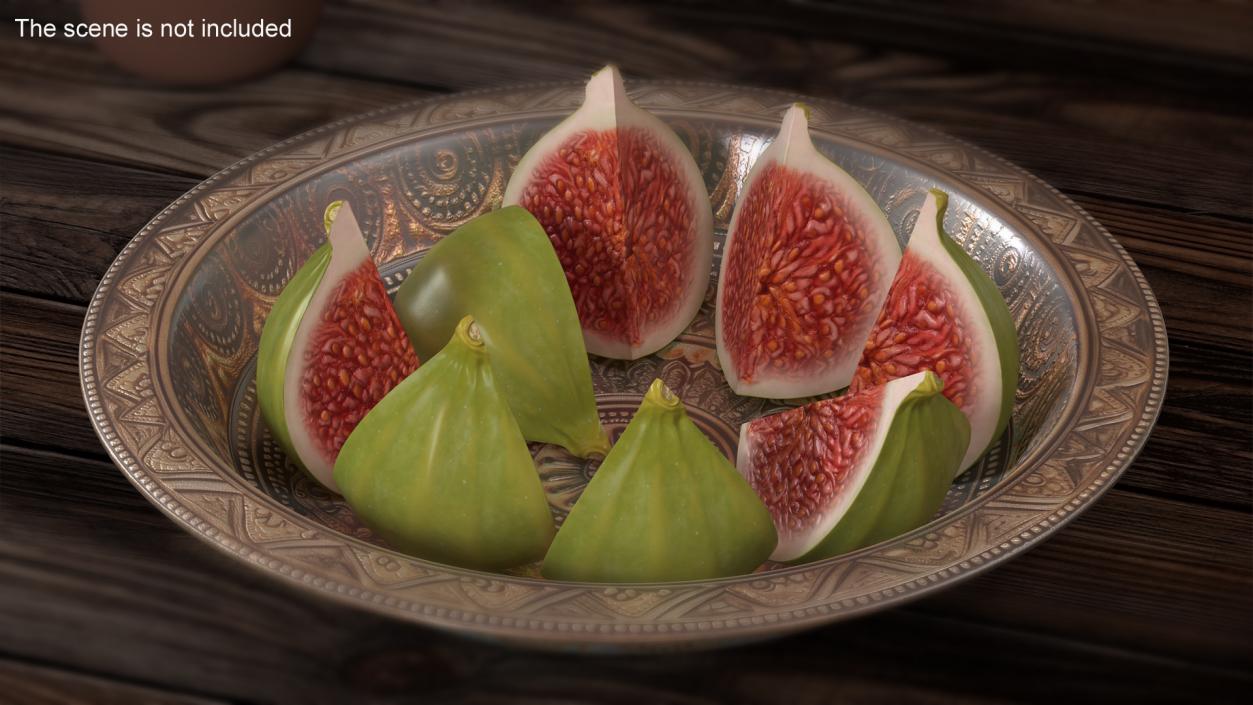 3D Green Fig Fruit Quarter model