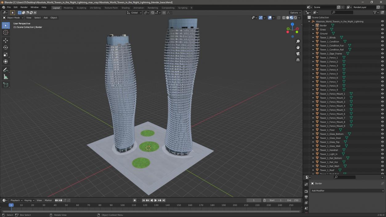 Absolute World Towers in the Night Lightning 3D model