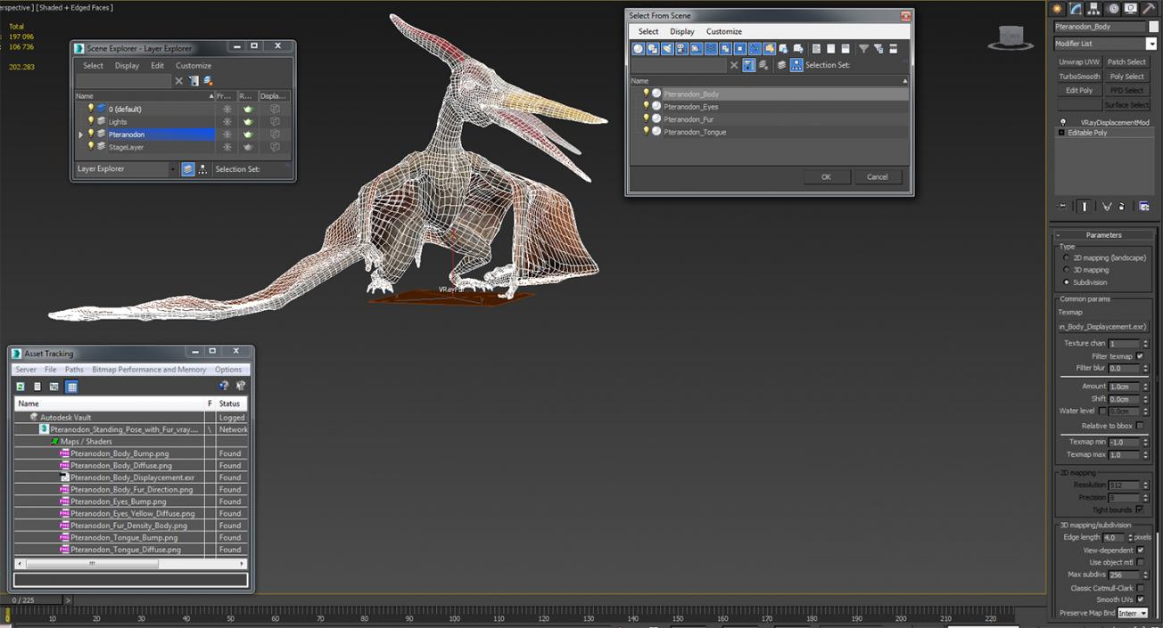 3D Pteranodon Standing Pose with Fur model