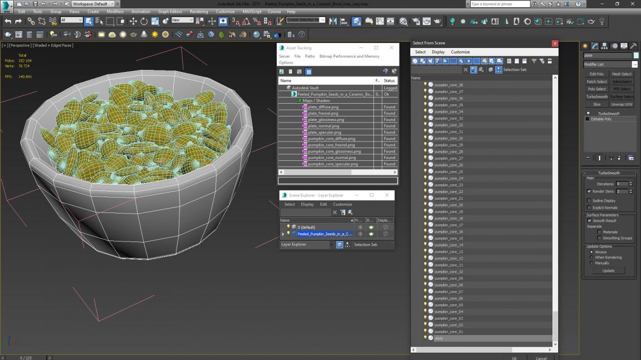 3D Peeled Pumpkin Seeds in a Ceramic Bowl model