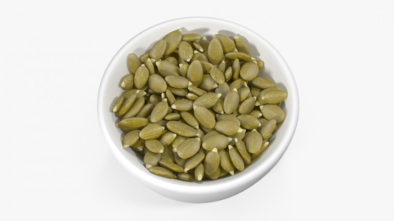 3D Peeled Pumpkin Seeds in a Ceramic Bowl model