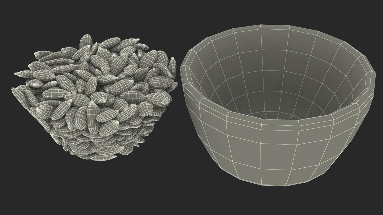 3D Peeled Pumpkin Seeds in a Ceramic Bowl model