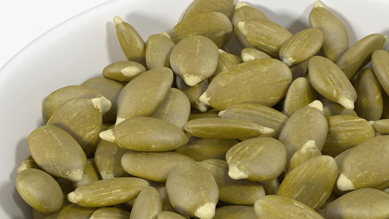 3D Peeled Pumpkin Seeds in a Ceramic Bowl model