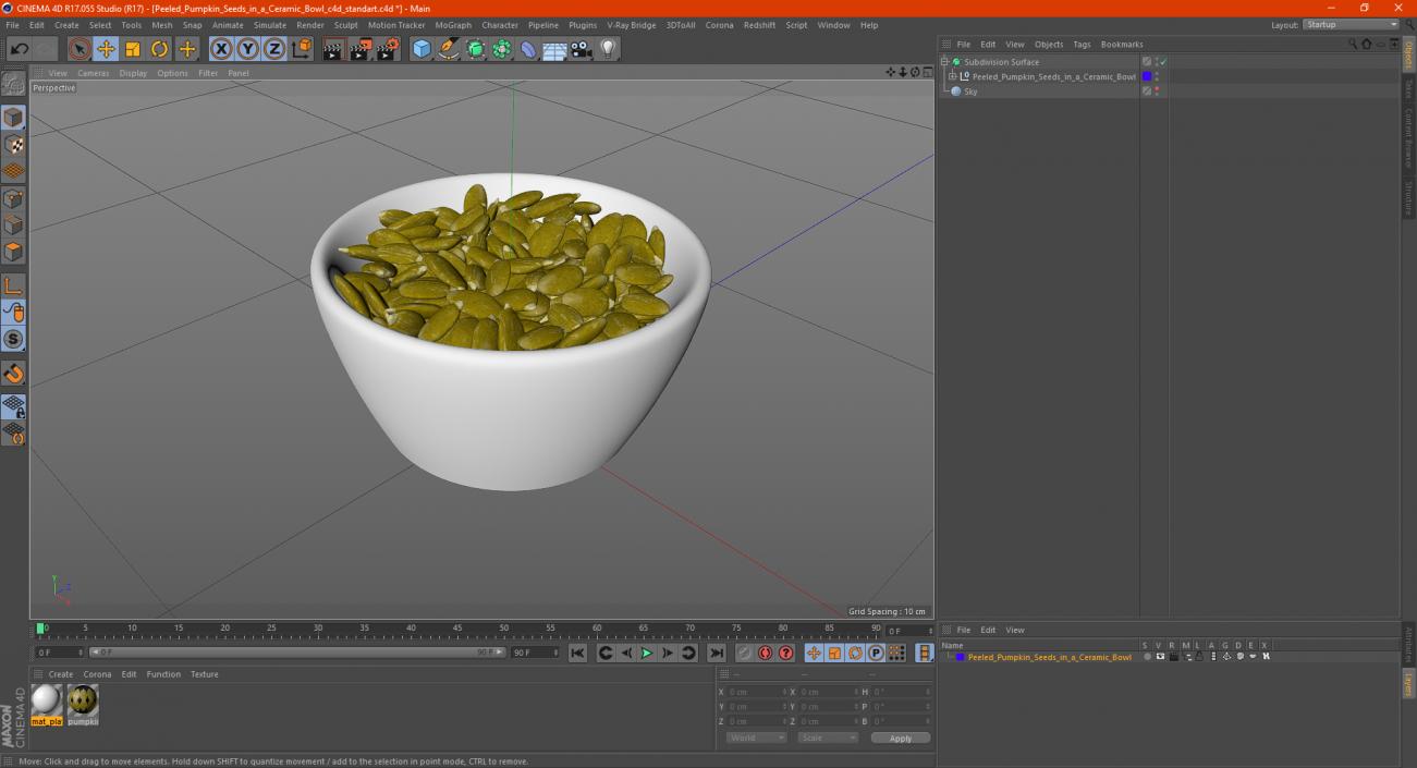 3D Peeled Pumpkin Seeds in a Ceramic Bowl model